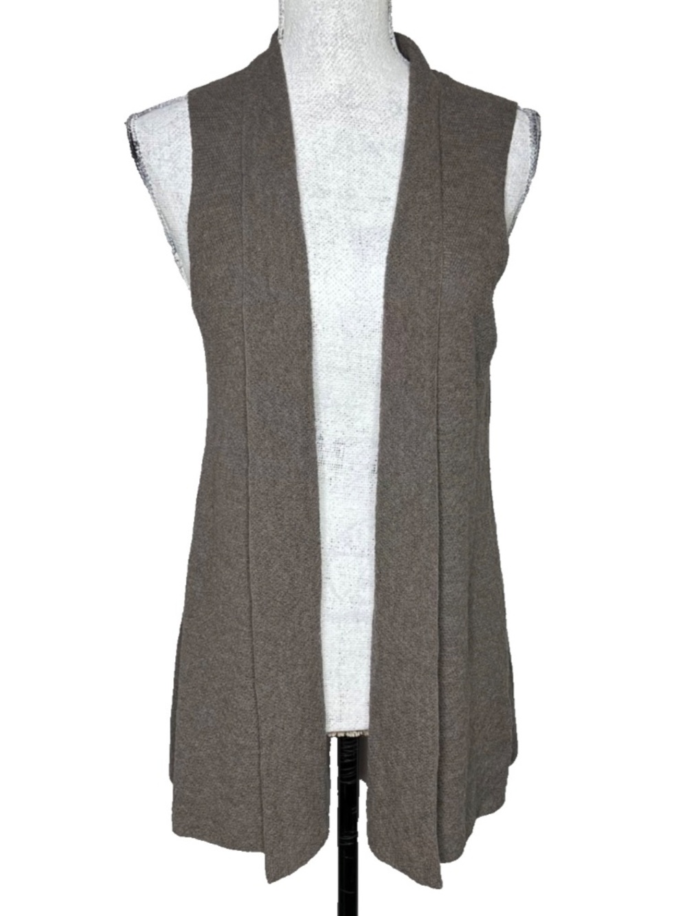 Eileen Fisher Sleeveless Open Front Cardigan Brown Wool Lightweight Women's PM